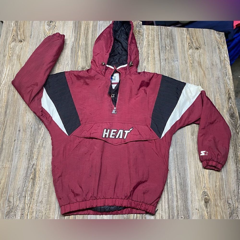 Vintage RARE Miami Heat Starter Jacket Pullover Quilted Lined 90s Sz M Medium